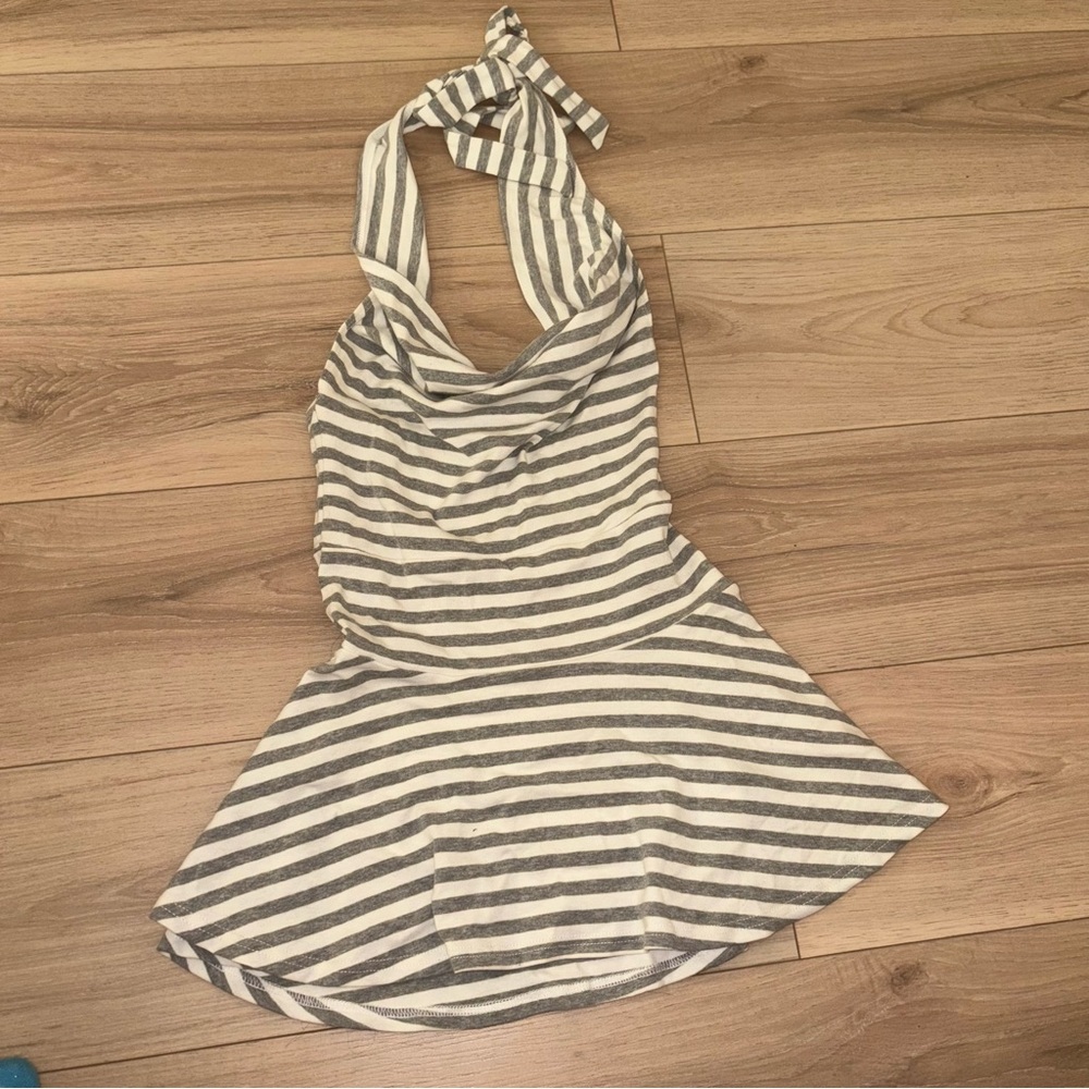 Gray and White Striped Micro Mini Dress from Edikted
